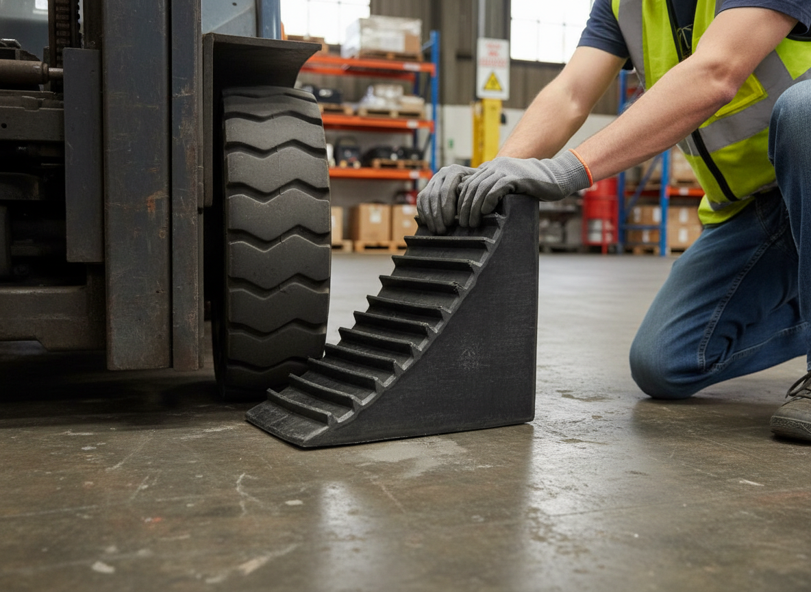 Premium Heavy Duty Vehicle Wheel Chock - Lightweight Rubber with Eyebolt, Max Load 44 Tonnes, Dimensions 230 x 160 x 205 mm