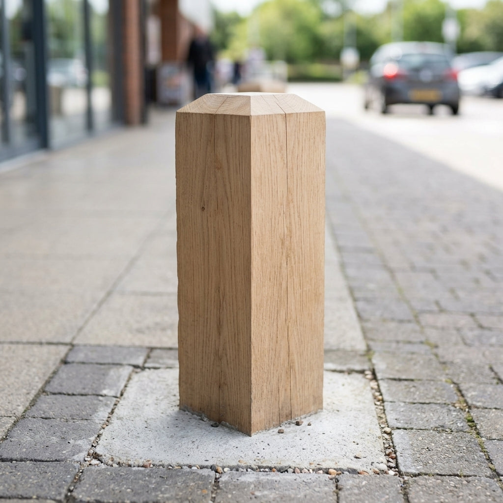 Solid Oak Timber Bollard with 4 Way Flat Top – Multiple Sizes (view 2)