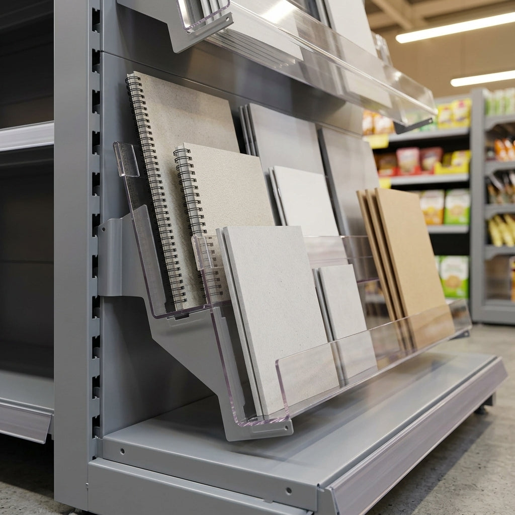 2-Tier Clear Acrylic Magazine Shelf – 665mm to 1250mm Width (view 2)