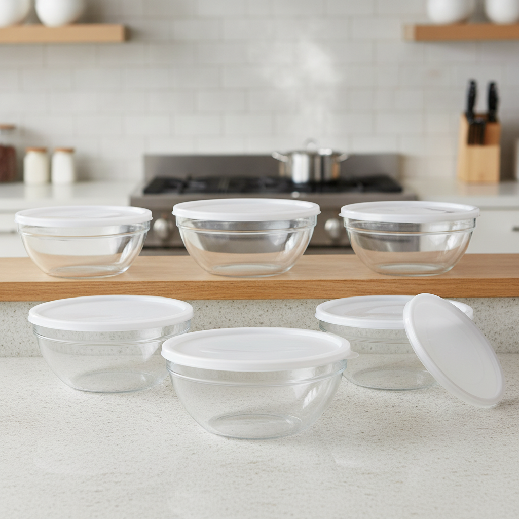 Tempered Glass Mixing Bowls 230mm for Food Preparation (Pack of 6)