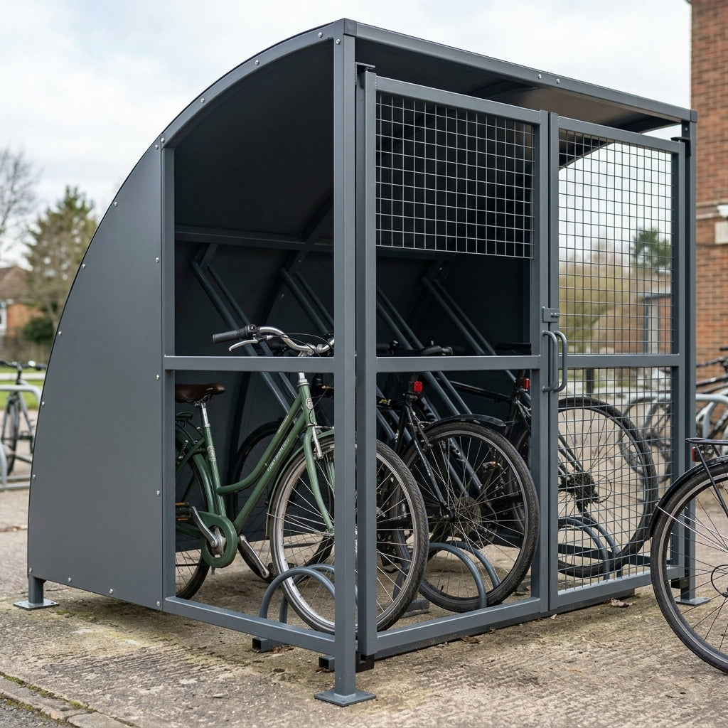 Gated cycle shelter, galvanised steel, 2–5m length, 2–12 capacity (view 2)
