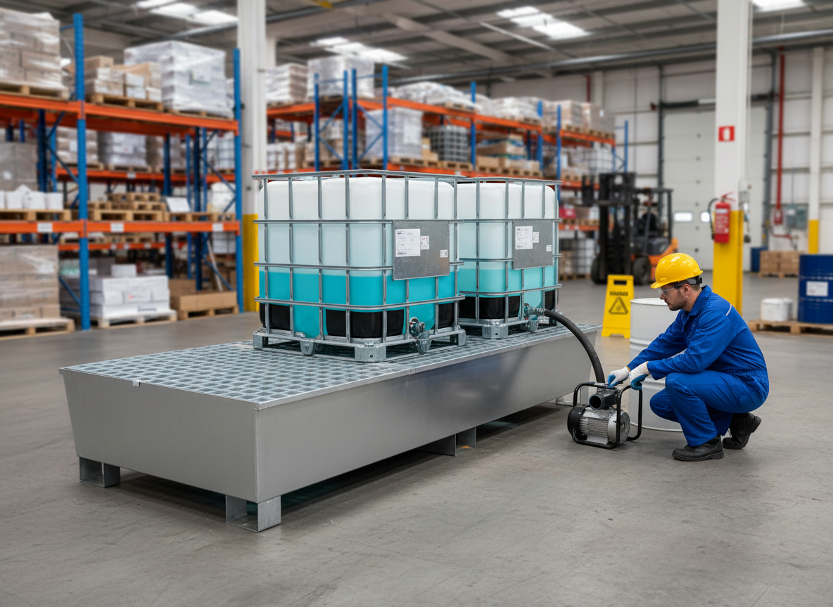 Double IBC Spill Pallet - Galvanised Steel - GSP2IBC || 1100ltr Sump Capacity