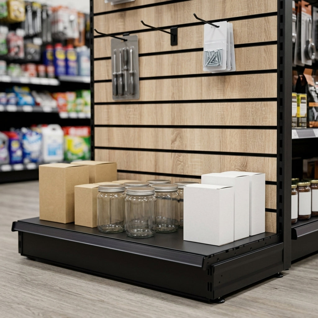 2.1m Wood Effect Wall Bay Display Unit with 370mm Base Shelf (view 2)