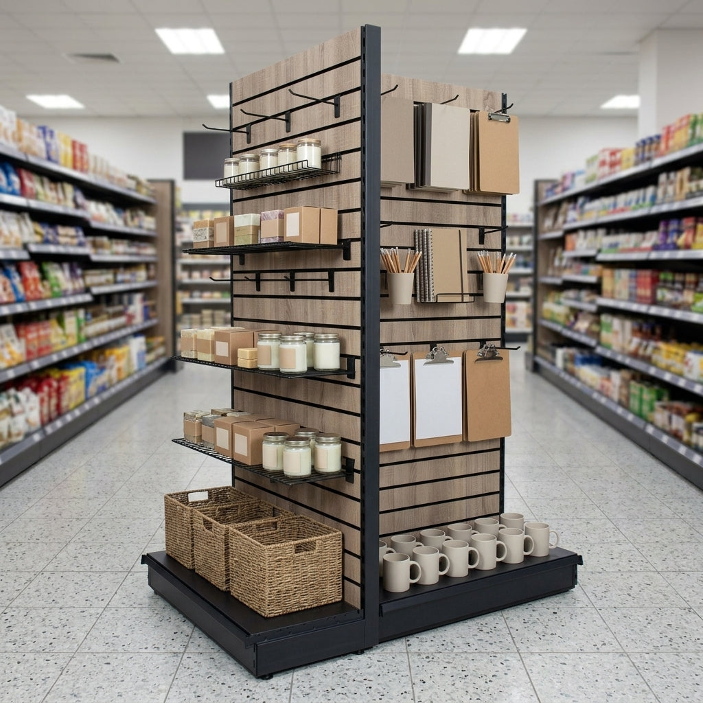 1.6m Wood Effect End Bay Display | 570mm Base Shelf