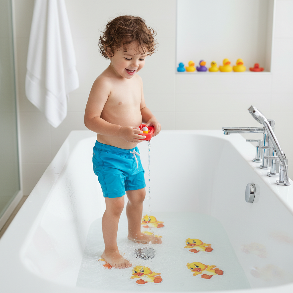Premium Anti-Slip Kids Bath Stickers - 5 Pack of Cute Duck Design for Safe Bathing