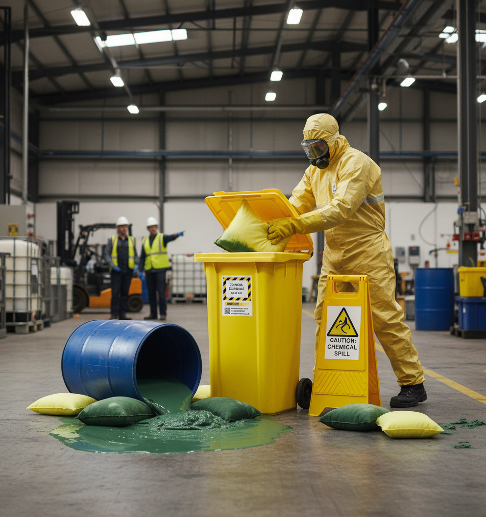 Chemical Spill Kit Two Wheel Bin with Hinged Lid - C240SK  || 240ltr Absorbency