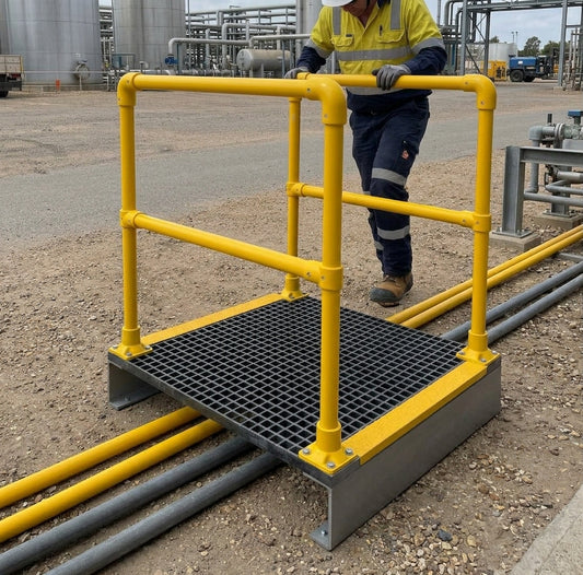 996x996mm Step Over Platform with GRP Handrail
