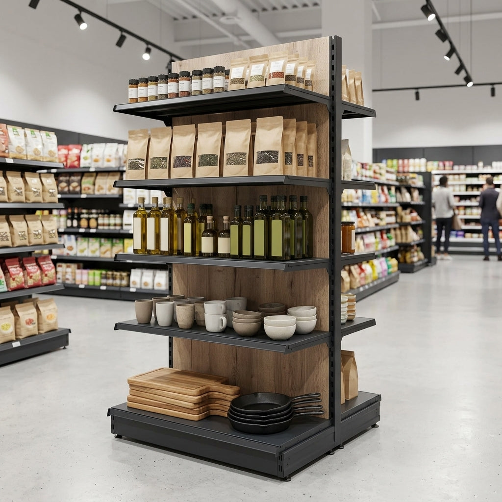 1.4m High × 570mm Wood Effect Gondola Shelving Bay