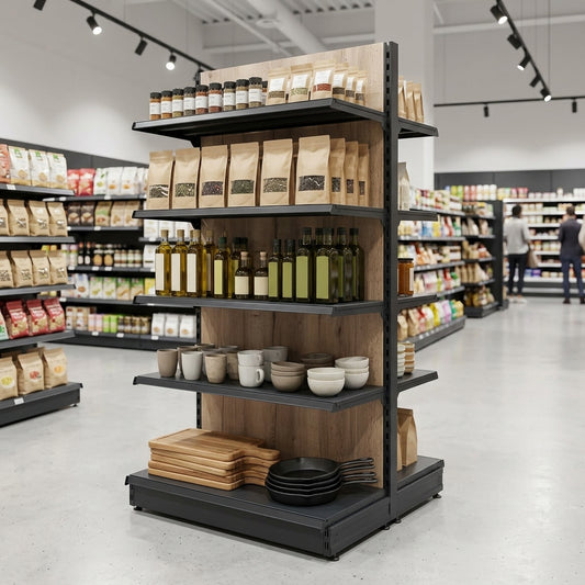 1.4m High × 570mm Wood Effect Gondola Shelving Bay