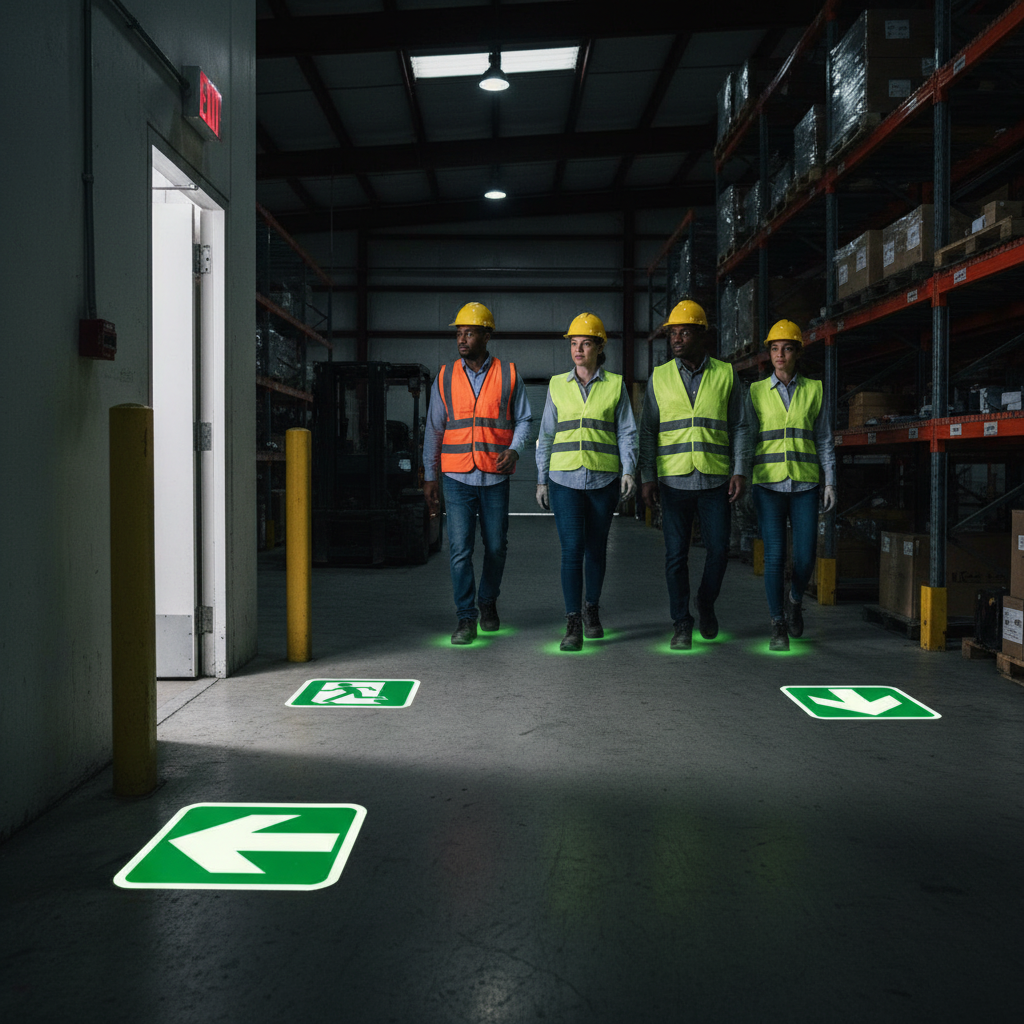 Premium Glow In The Dark Floor Signs 400mm x 400mm - Self-Adhesive, Easy Installation for Emergency Routes and Fire Exits