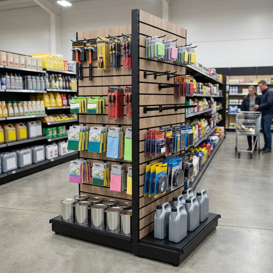 2.4m Wood Effect End Bay Display | 300mm Base Shelf