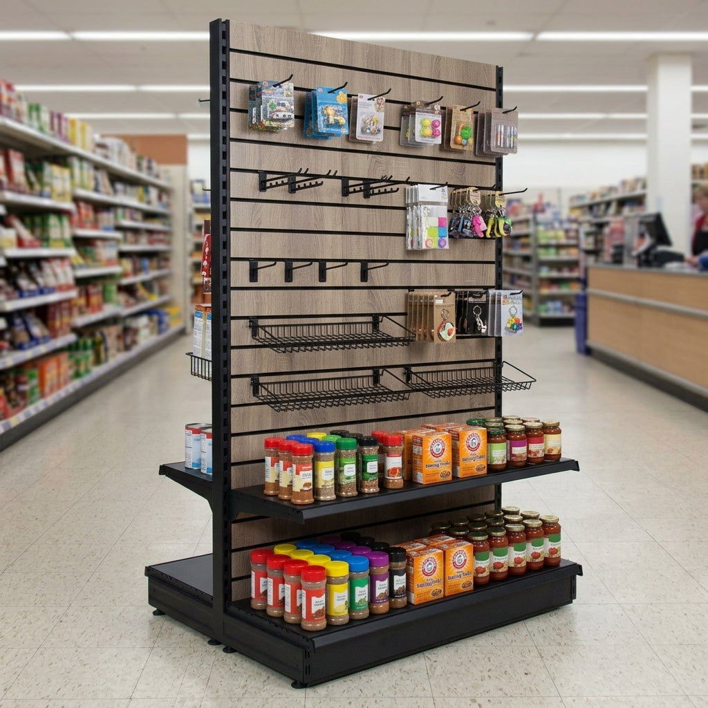 2.1m Wood Effect Gondola Display Bay, 570mm Base Shelf