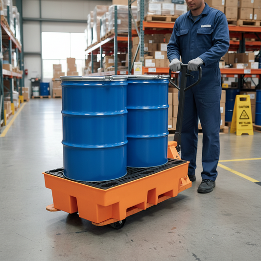 (Clearance) Orange Double Drum Spill Pallet - BP2 || 240ltr Sump Capacity