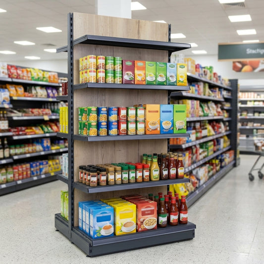 2.1m High Wood Effect Wall Bay Shelving – 370mm Base, 500–1000mm Wide