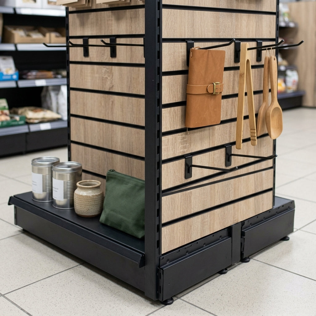 1.6m Wood Effect End Bay Display – 300mm Base Shelf (view 2)