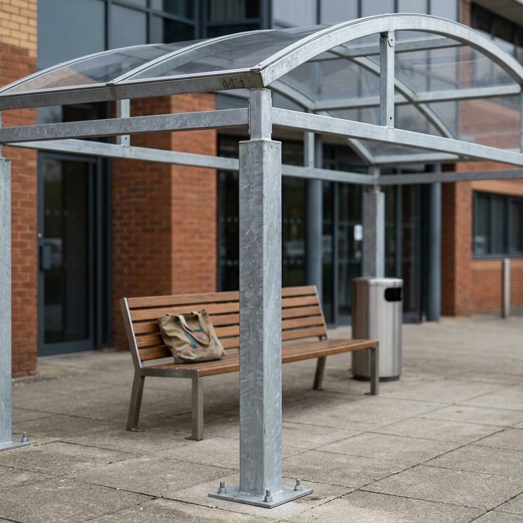 4m Wide Walkway Canopy Shelter – Galvanised Steel & Clear PETG Roof (view 2)