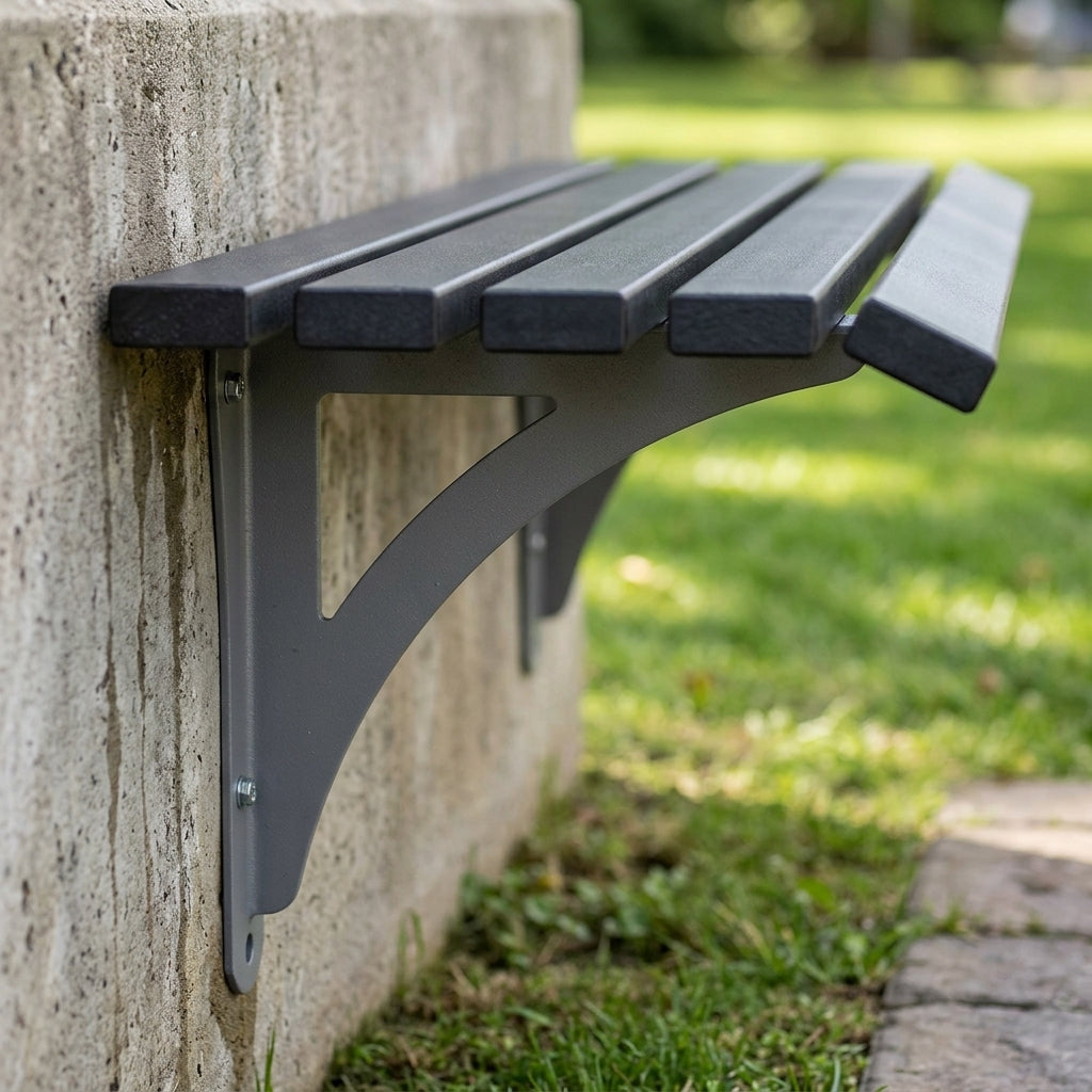 Wall-mounted steel bench 1000mm or 1800mm, galvanised or powder coated (view 2)