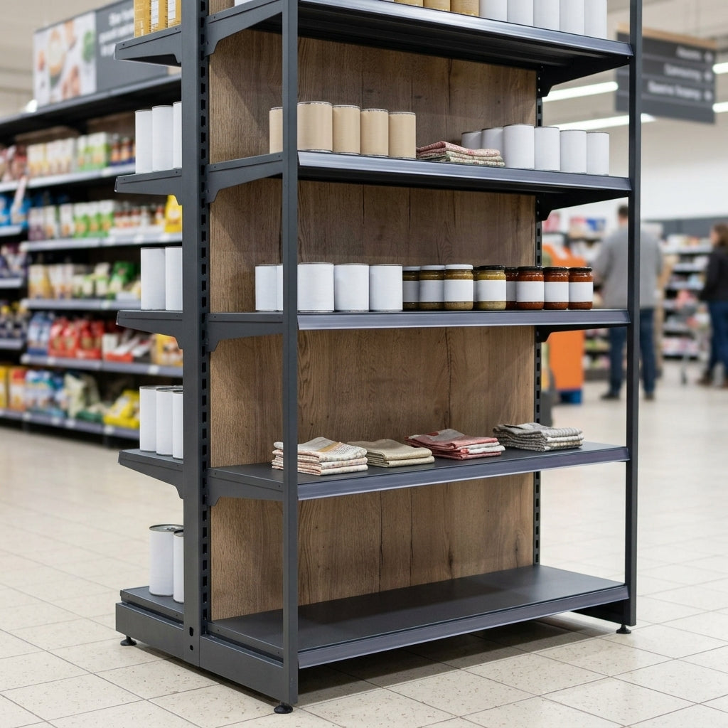 2.1m High Double Post Wooden Backed Wall Shelving Bay 5 Shelves (view 2)