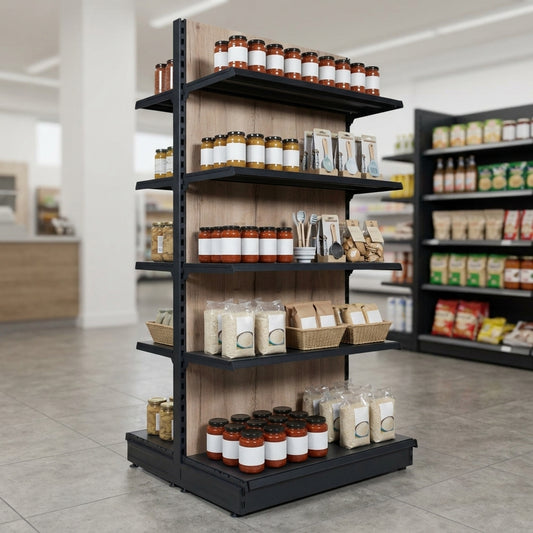 1.4m High × 370mm Wood Effect Gondola Shelving Bay