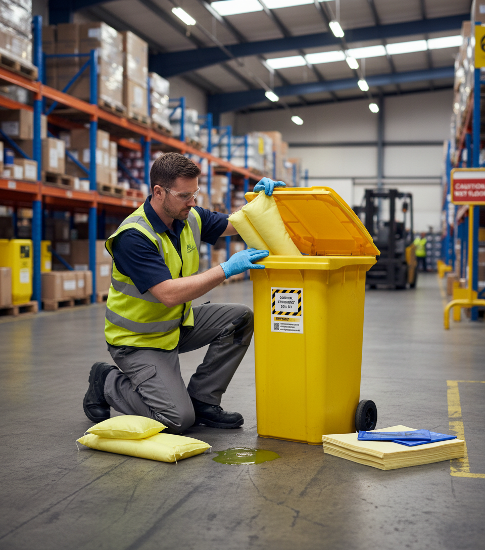 Chemical Spill Kit Two Wheel Bin with Hinged Lid - C120SK || 120ltr Absorbency