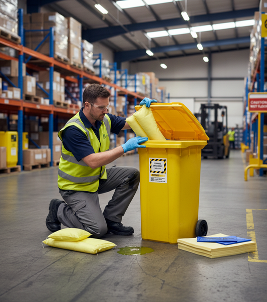 Chemical Spill Kit Two Wheel Bin with Hinged Lid - C120SK || 120ltr Absorbency