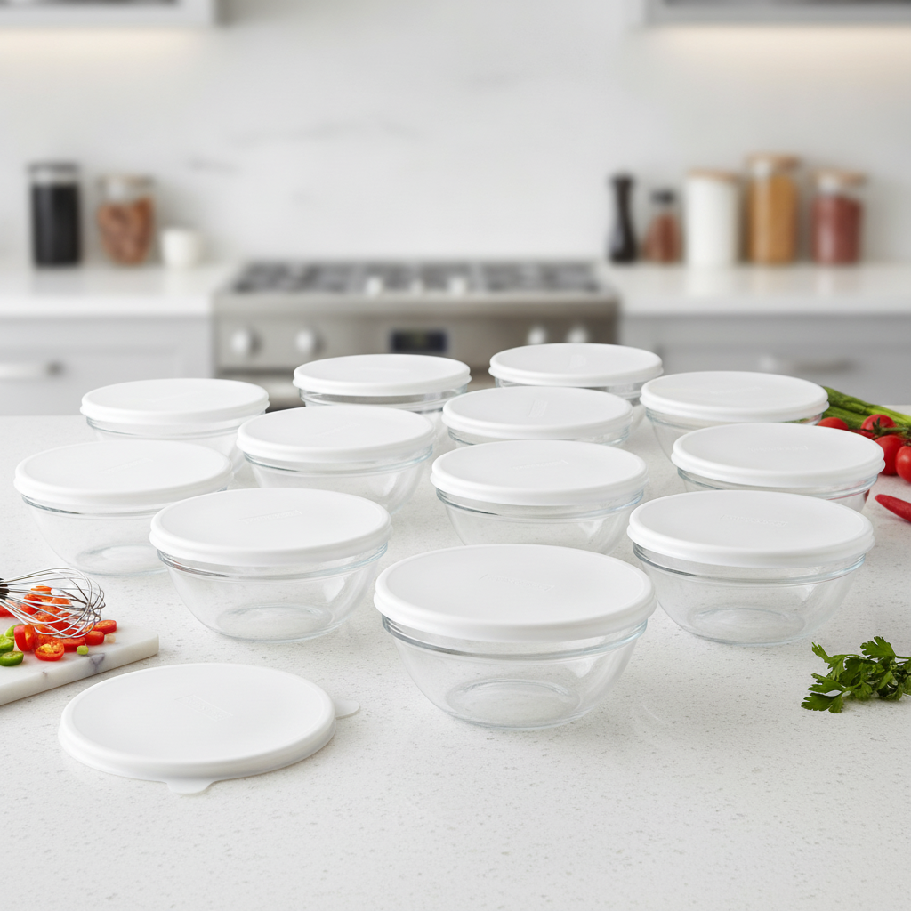 Tempered Glass Stackable Bowls 140mm for Food Prep (Pack of 12)