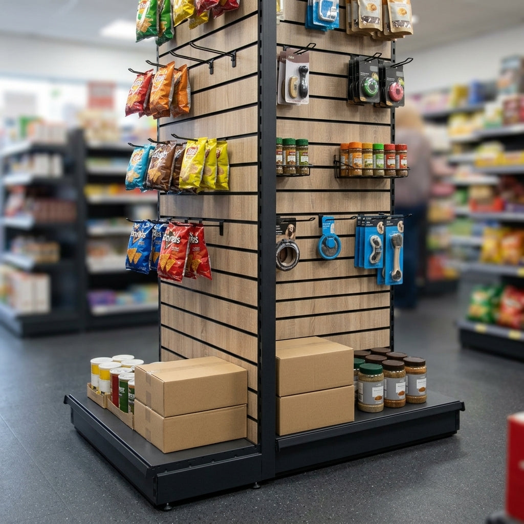 1.8m Wood Effect End Bay Display with Colour Insert – 500–1000mm (view 2)