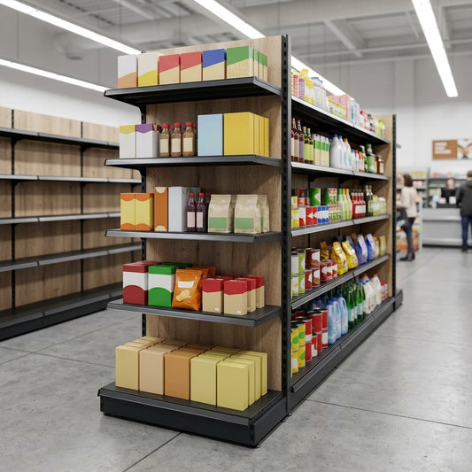 1.6m High Double-Sided Gondola Shelving Bay, Wood Effect