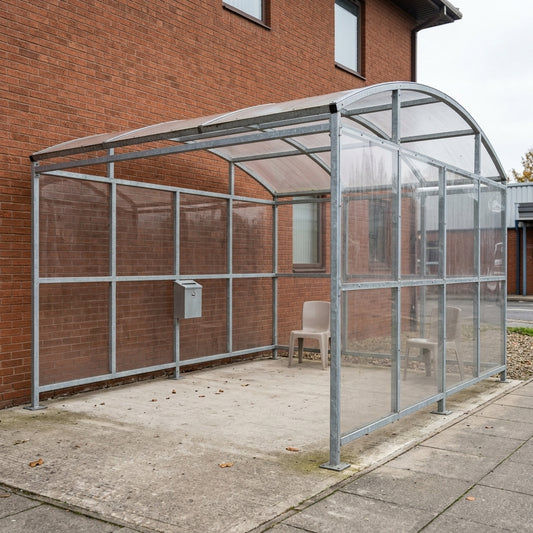 4m Wide Free-Standing Smoking Shelter, Galvanised Steel, 1–5m Length