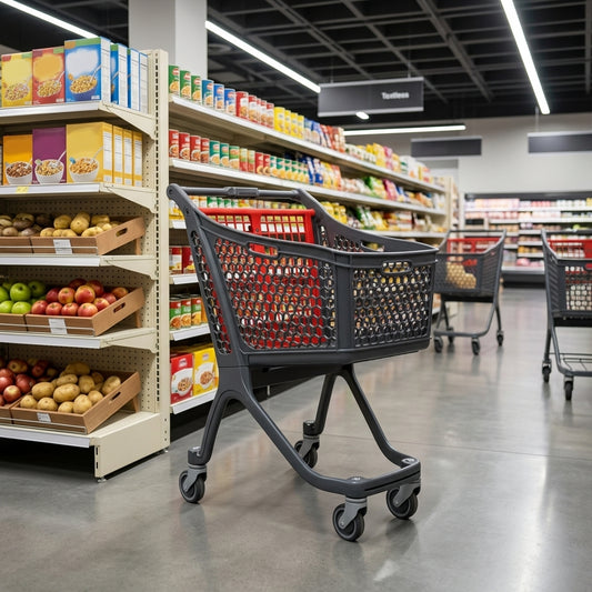 75L plastic shopping trolley, compact retail design