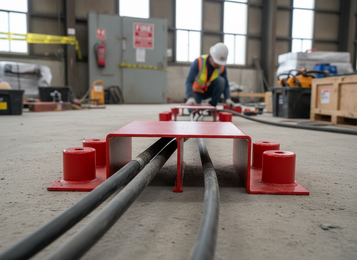 Premium Heavy Duty Steel Bridge Modular Hose/Cable Ramp for Large Diameter Hoses up to 177mm with Galvanized Finish and Red Powder Coating