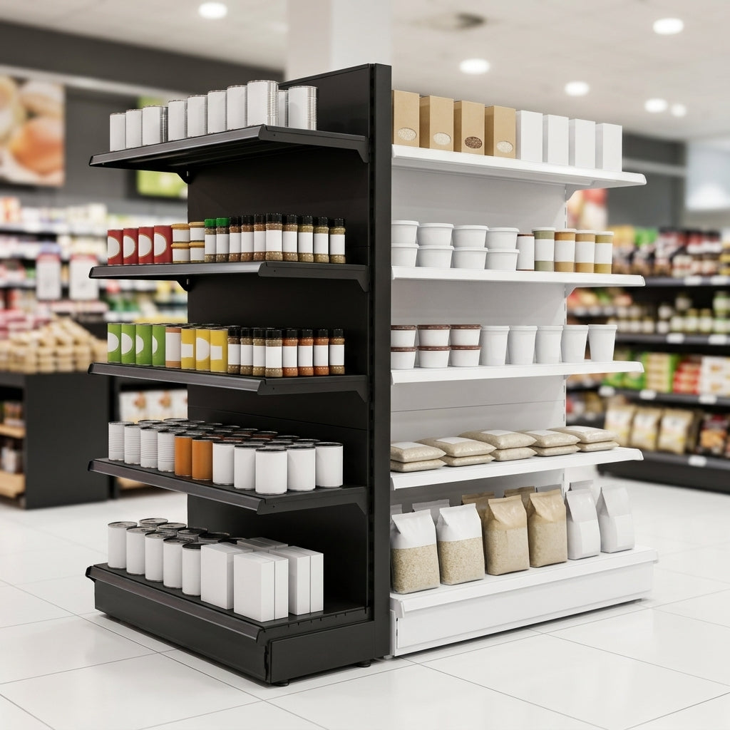 2.1m End Promo Bay with 570mm Base & 470mm Upper Shelves