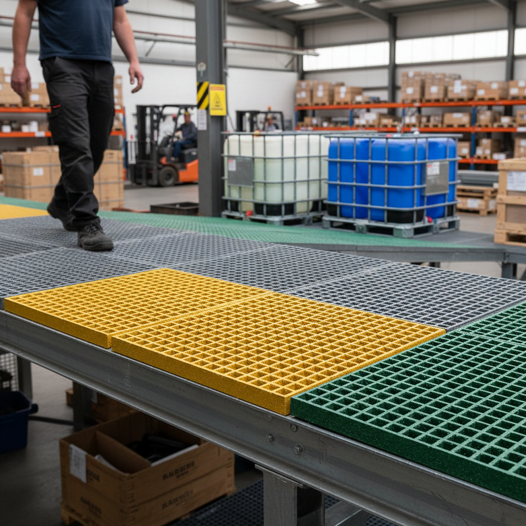 Premium Anti-Slip GRP Open Mesh Grating Panels - Corrosion-Resistant for Walkways, Platforms, and Stairs