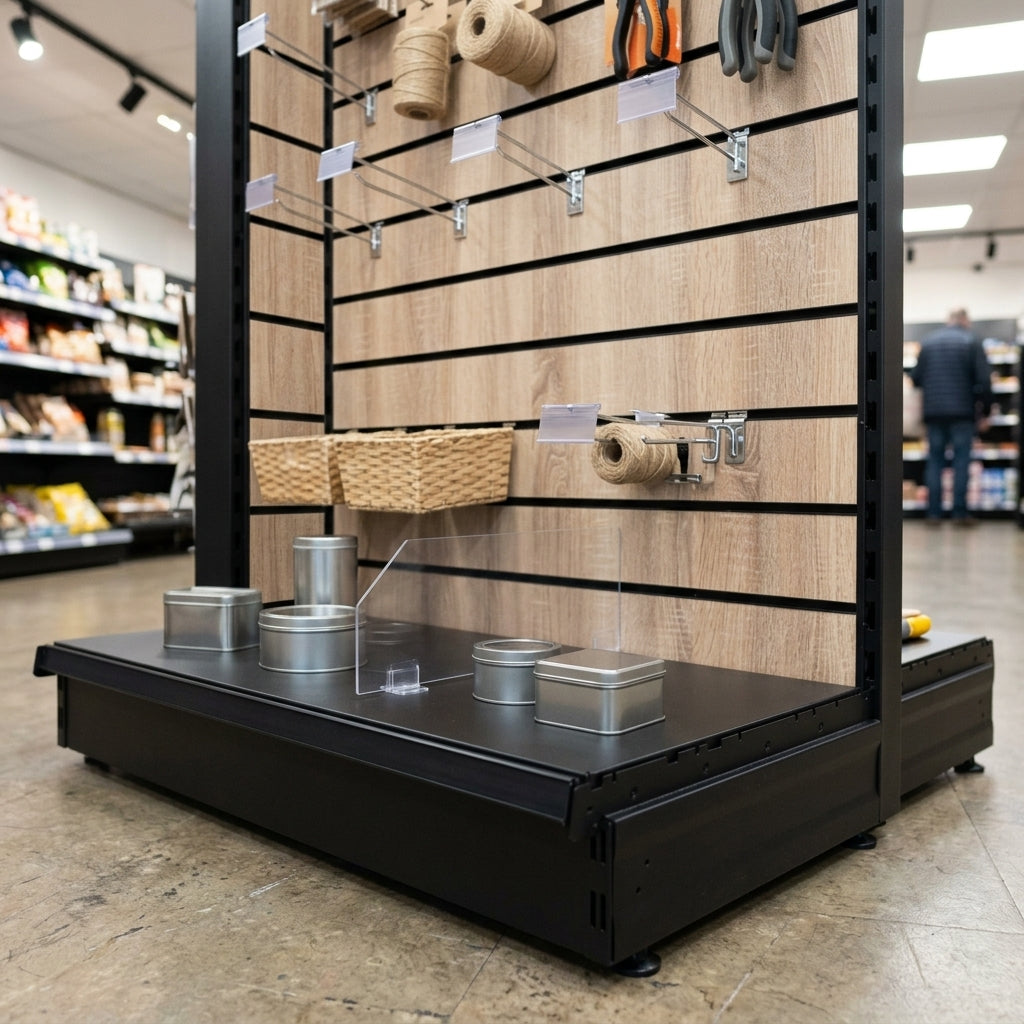 1.4m Wood Effect Wall Bay Display | 470mm Base Shelf (view 2)