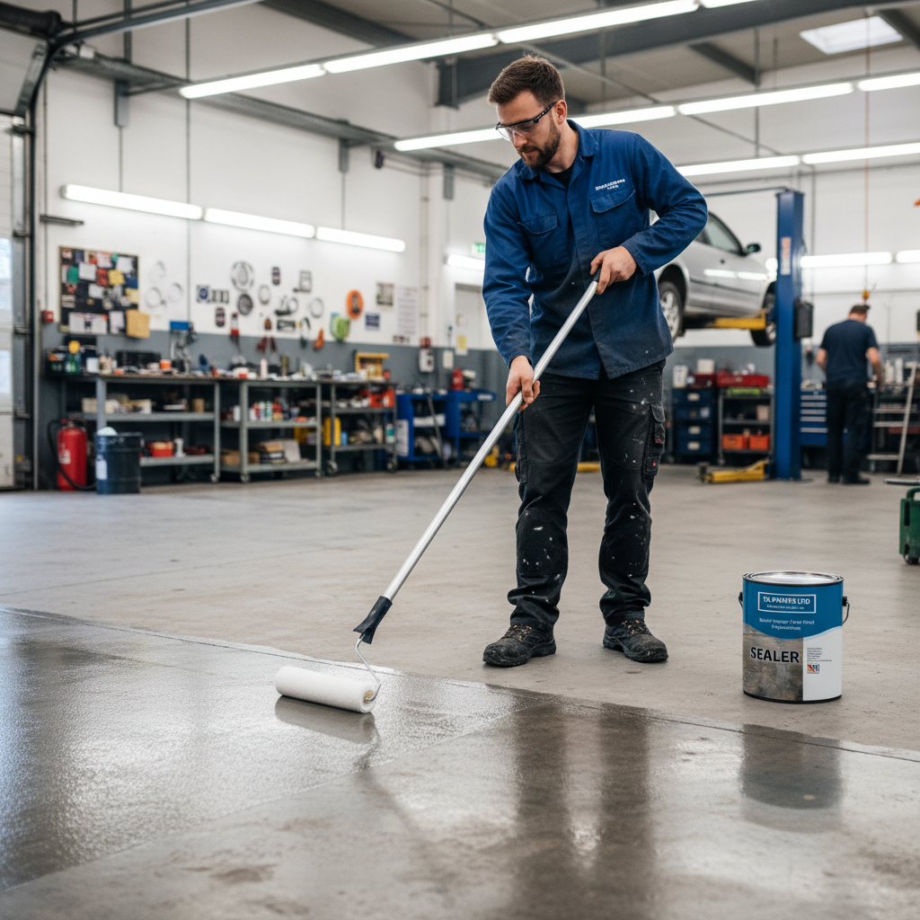 Premium Concrete Garage Floor Dust Sealer Clear Paint - 3 in 1 Solution for Priming, Sealing, and Protecting