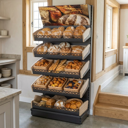 2.1m wooden bakery display unit with metal risers