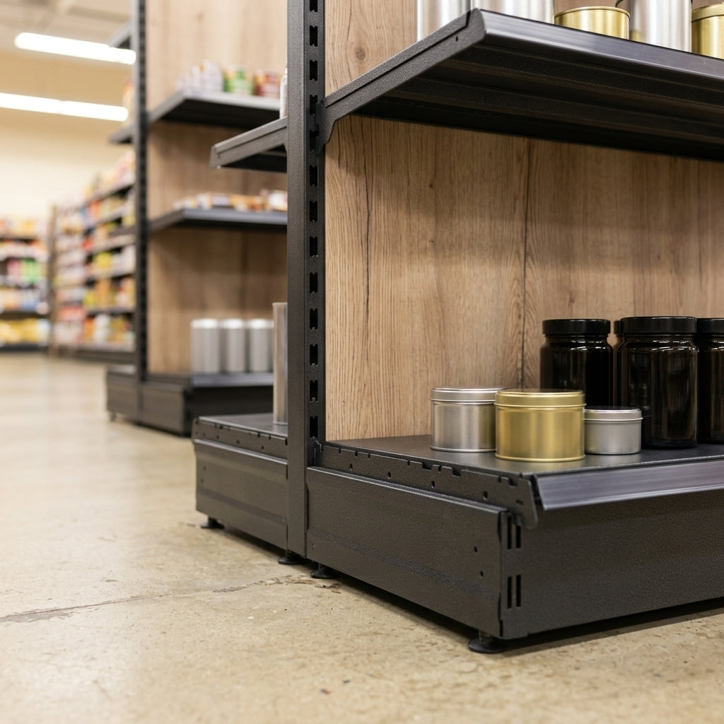 2.1m High Double-Sided Gondola Shelving Bay, Wood-Effect Finish (view 2)