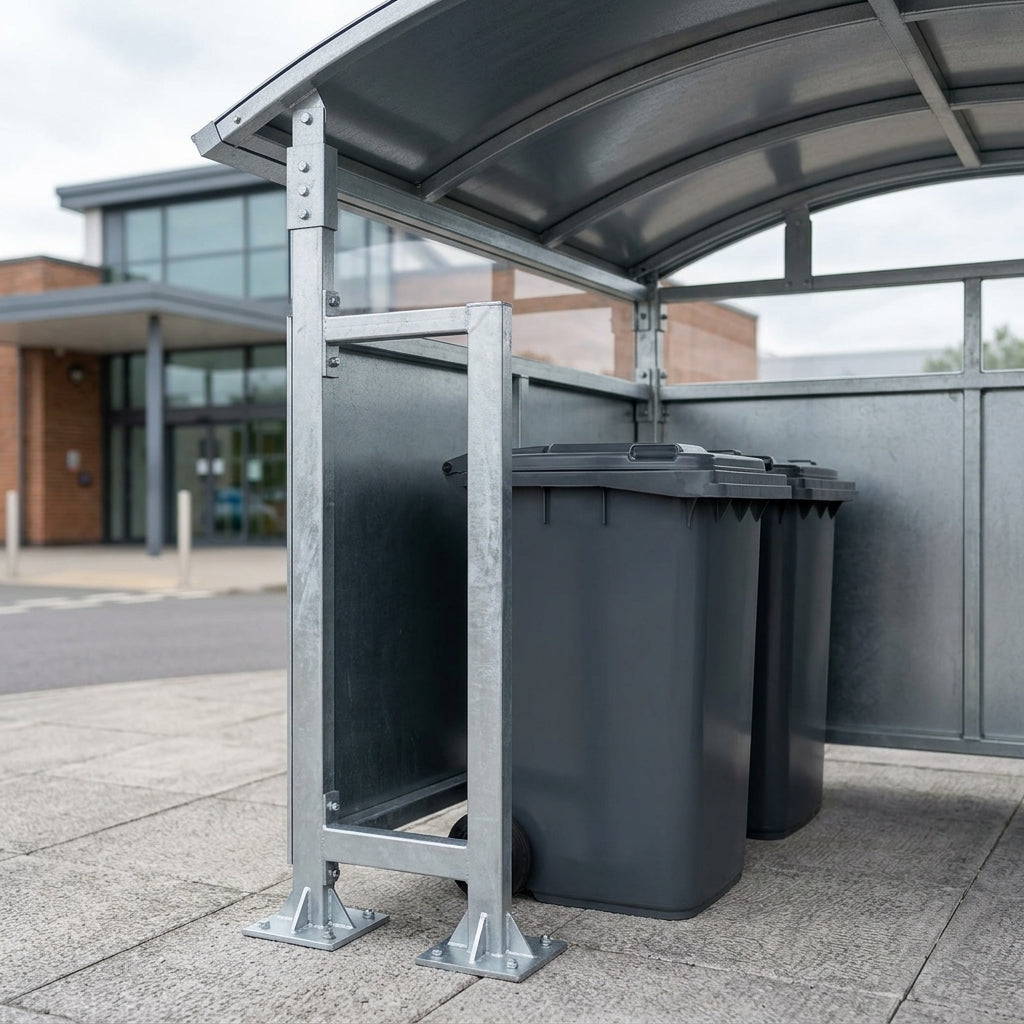 3m Deep Open-Front Bin Store Shelter – Galvanised Steel 1–5m Wide (view 2)