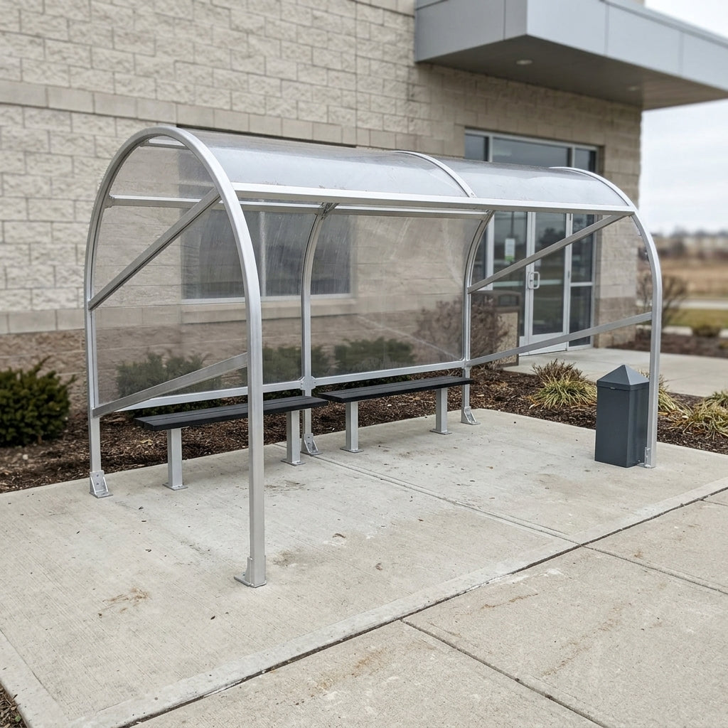 Free Standing Smoking Shelter with Seating | Aluminium | Silver