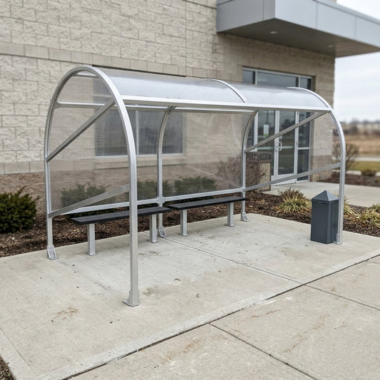 Free Standing Smoking Shelter with Seating | Aluminium | Silver