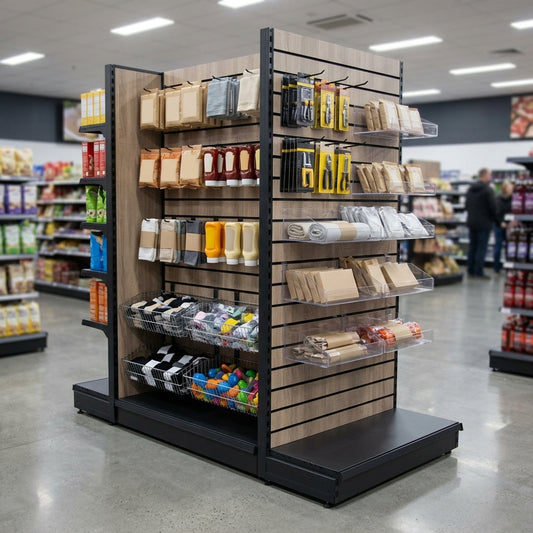 1.4m Wood Effect Double-Sided Gondola Display Bay