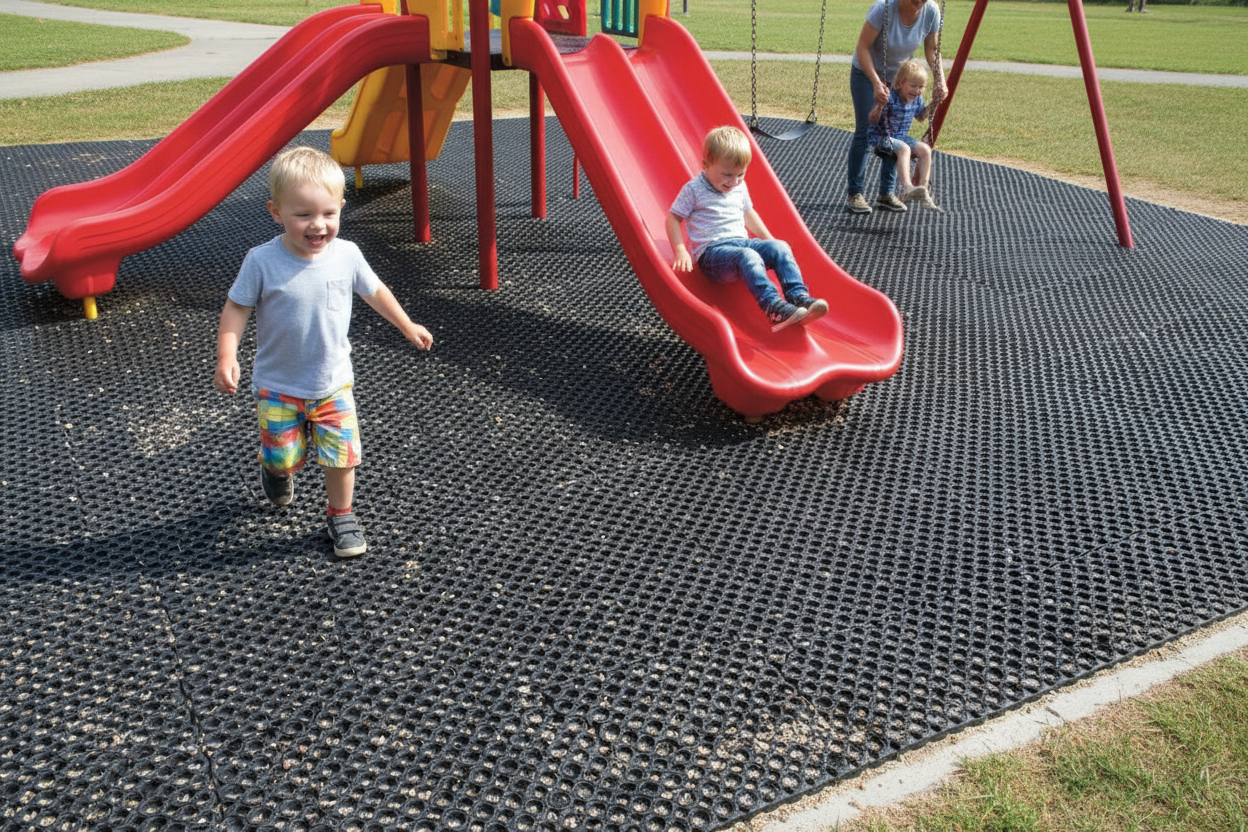 Premium Impact-Absorbing Rubber Matting for Playgrounds and Walkways - Easy Installation, Natural Rubber, Anti-Slip Design, 23mm Height
