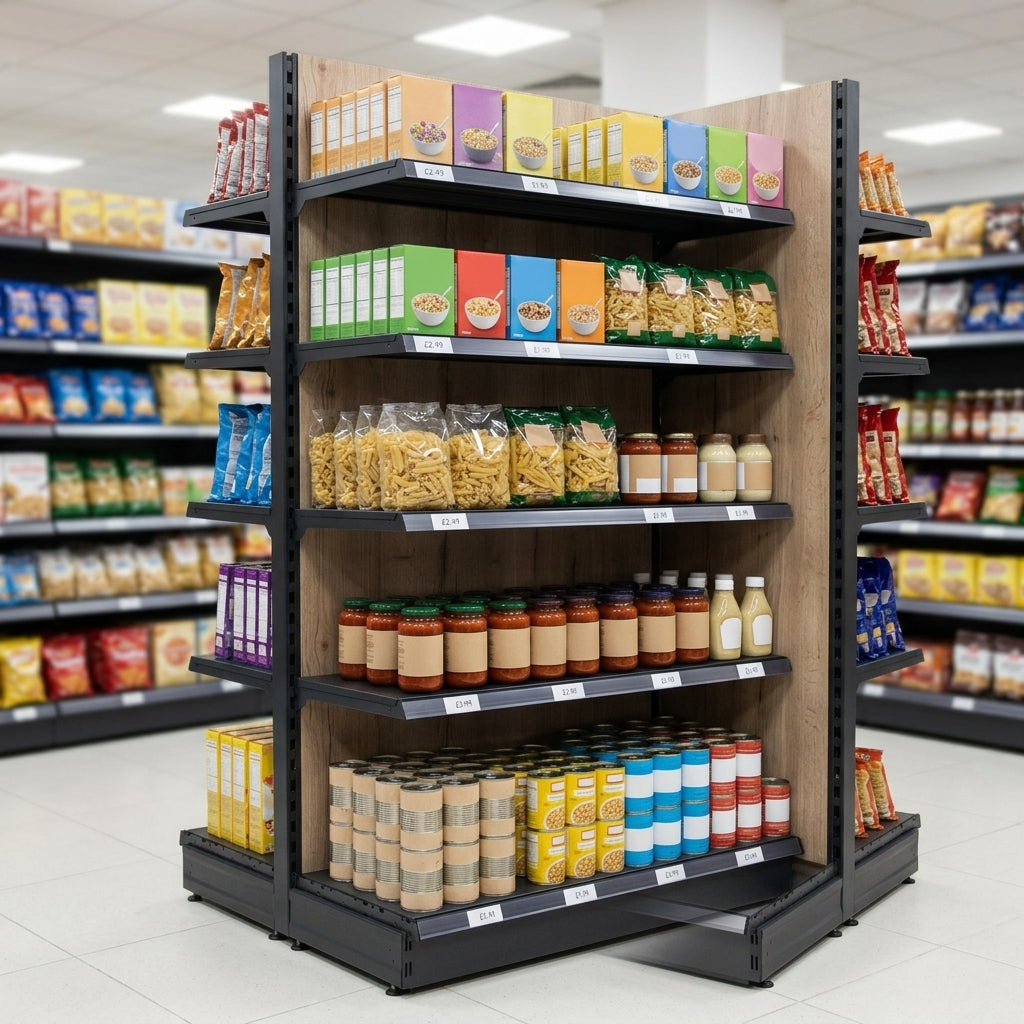 1.8m High Double-Sided Gondola Shelving Bay, 470mm Base Shelf