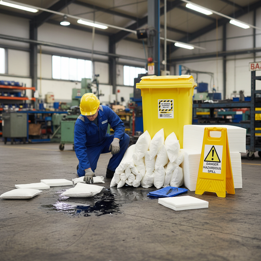 240ltr Oil Selective Spill Kit Two Wheel Bin with Hinged Lid - OS240SK || Absorbs Hydrocarbons but repels water