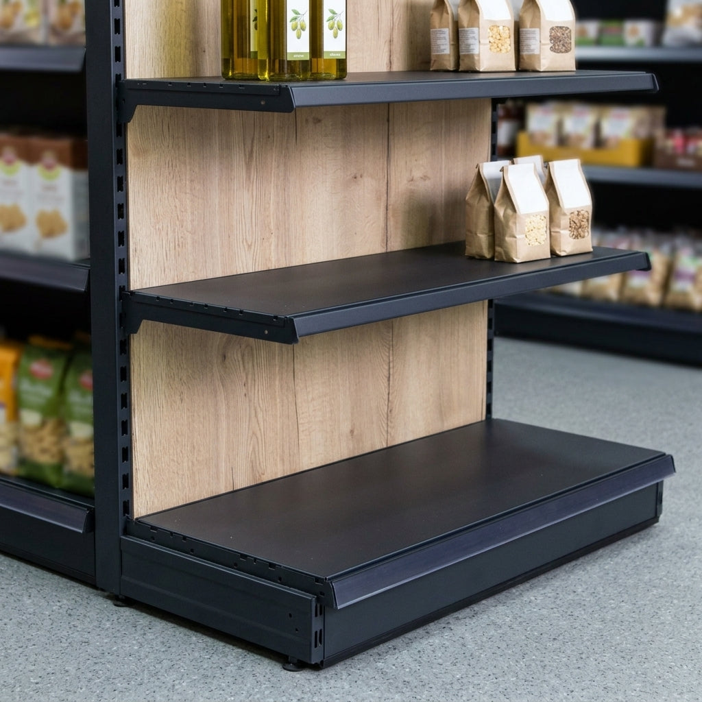 2.4m High Single-Sided Wall Bay Shelving, Wood Effect (view 2)