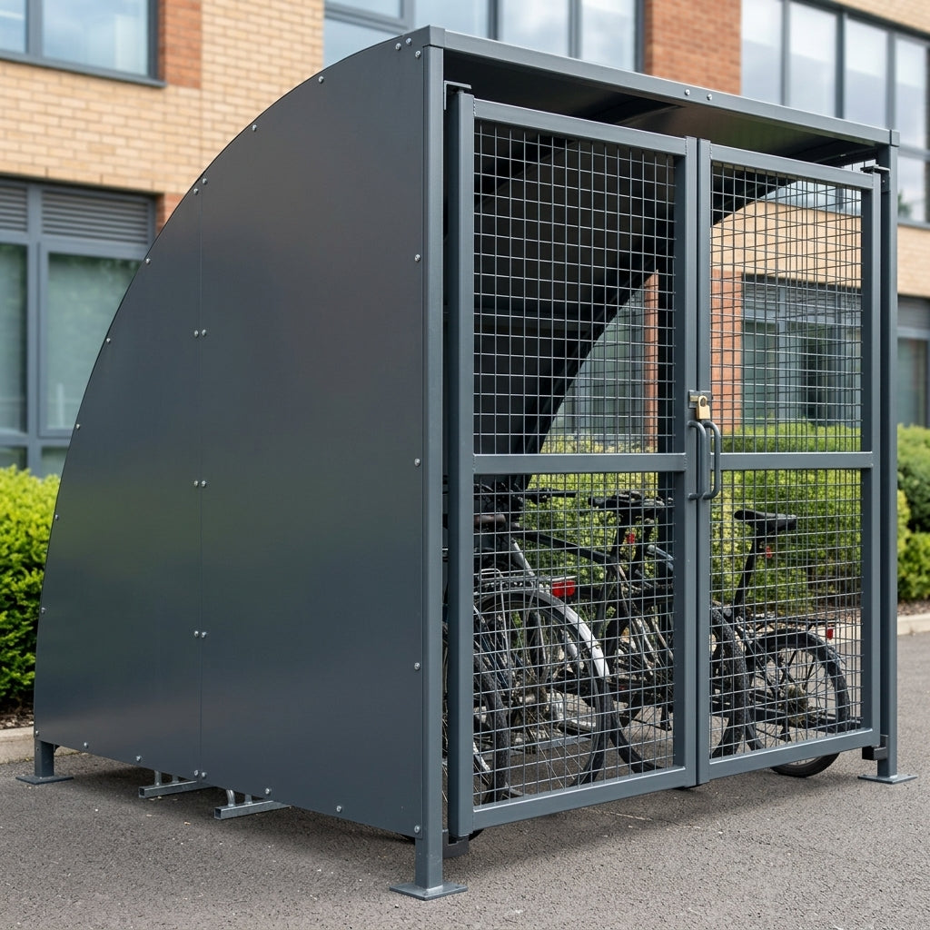Gated cycle shelter, galvanised steel, 2–5m length, 2–12 capacity