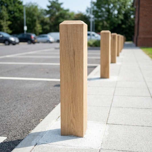 Solid Oak Timber Bollard with 4 Way Flat Top – Multiple Sizes