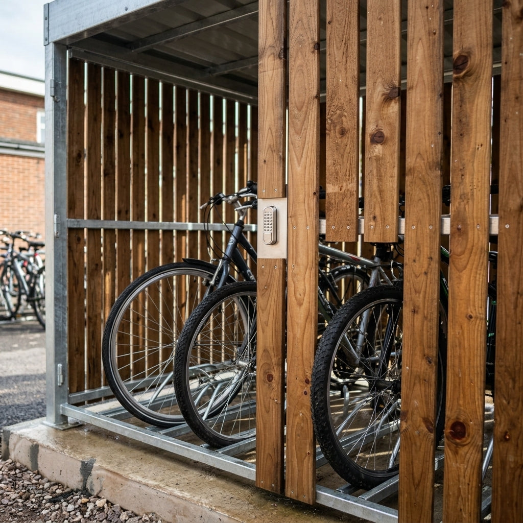 2650 × 1990mm timber cycle shelter, 6-bike capacity with gates (view 2)