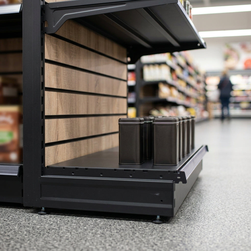 2.4m Wood Effect Wall Bay Display with 370mm Shelf (view 2)
