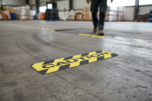 Professional Anti-Slip Pre-Cut Tile Tread with Caution Warning, 150mm x 610mm for Enhanced Safety